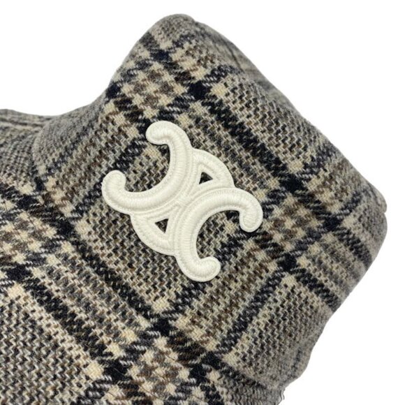 Celine Hat Wool Cotton Brown Triomphe Logo Check Bucket Hat main image 8